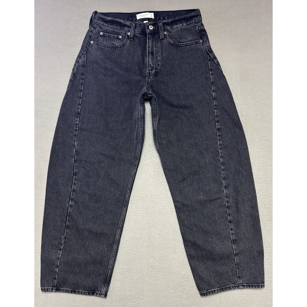 Abercrombie & Fitch Curve Love Mid Rise Barrel Jeans Black Baggy 90s Grunge 27/4